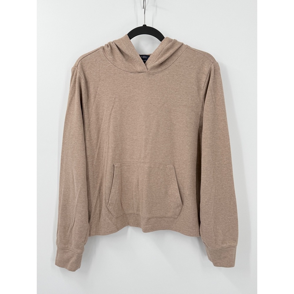 J Crew Cloud Spun Hoodie Womens sz L Tan Long Sleeve boxy Modal Cotton cozy